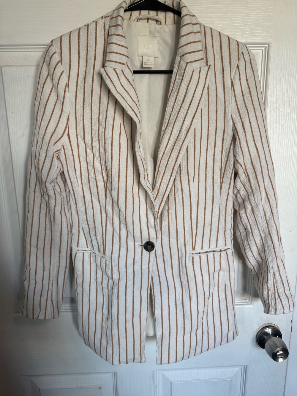 H&M White Blazer with Tan Stripes